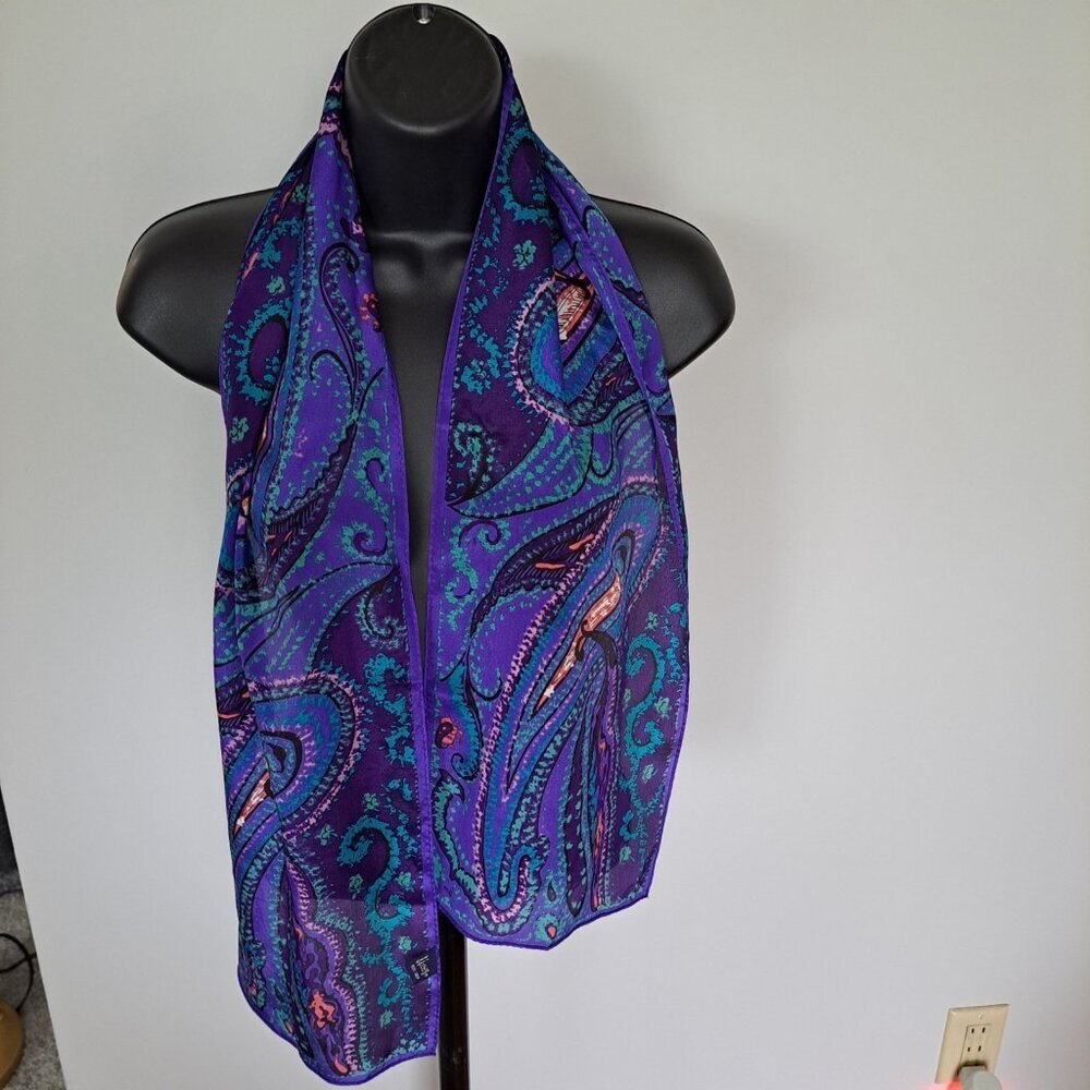 Honey Women's Silk Purple Multicolor Rectangle Scarf Luxury Minimalist Career...